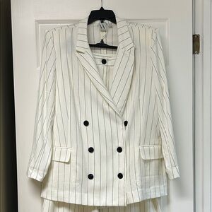 Worthington Ivory Blazer and Pleated Cuffed Wide Leg Pants with Black Stripes